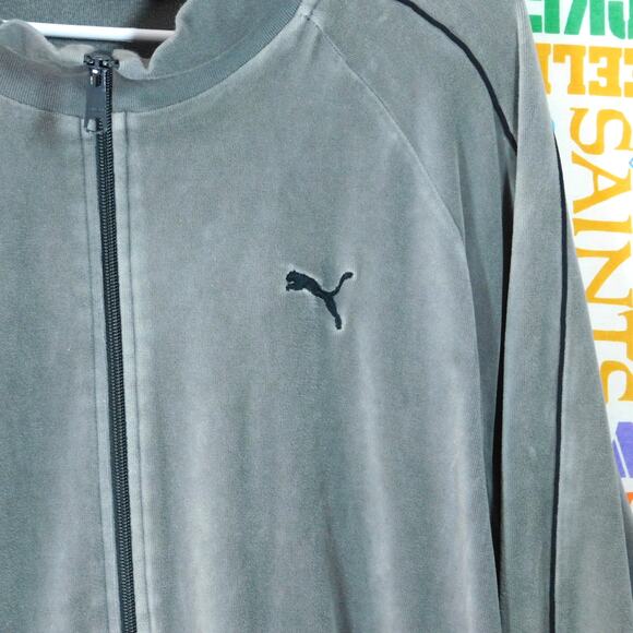 Vintage Puma Velour Track Jacket Size XL Gray Black Full Zip Y2K 2000s - Picture 6 of 8